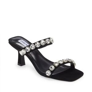 Steve Madden Kali Embellished Sandals Black Rhinestone Women’s 8